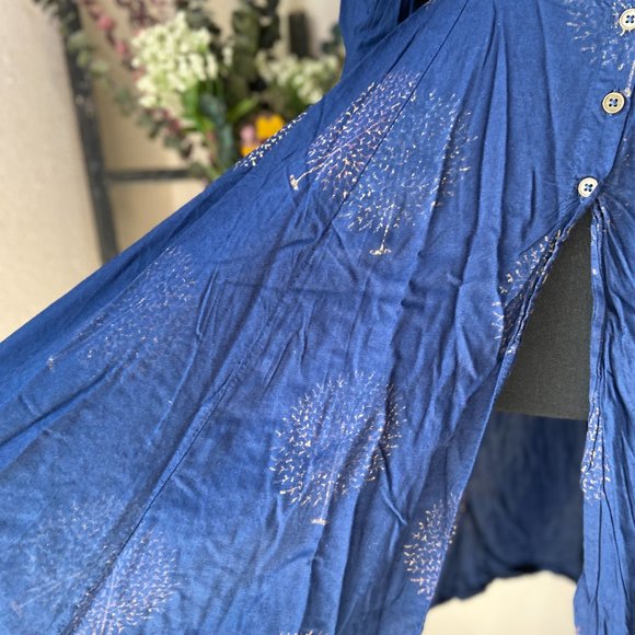 4/$20 Sassafras Navy Dandelion Cold Shoulder Full Button Up Dress S - Picture 4 of 11